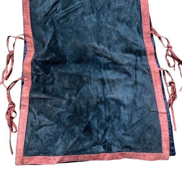 Vtg Shayne Blue Grey Red Suede Smock Hippie Boho Tie Sides Sz 7/8 - Picture 5 of 12